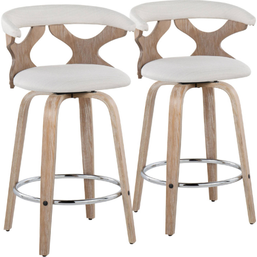 Gardenia 26" Swivel Counter Stool in White Washed Wood & Cream Fabric (Set of 2)